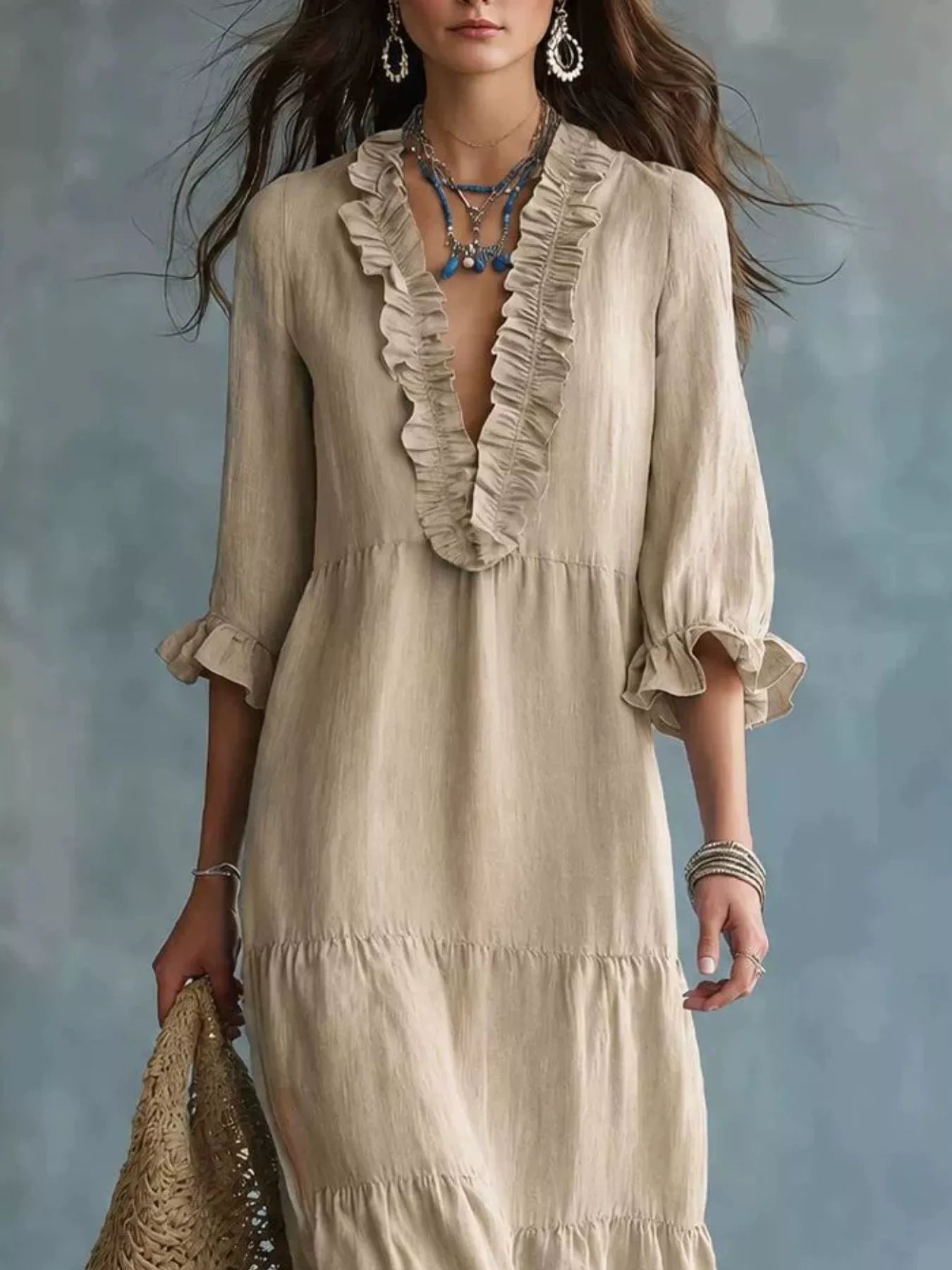 Trendsi Ruffled V-Neck Tiered Maxi Dress -