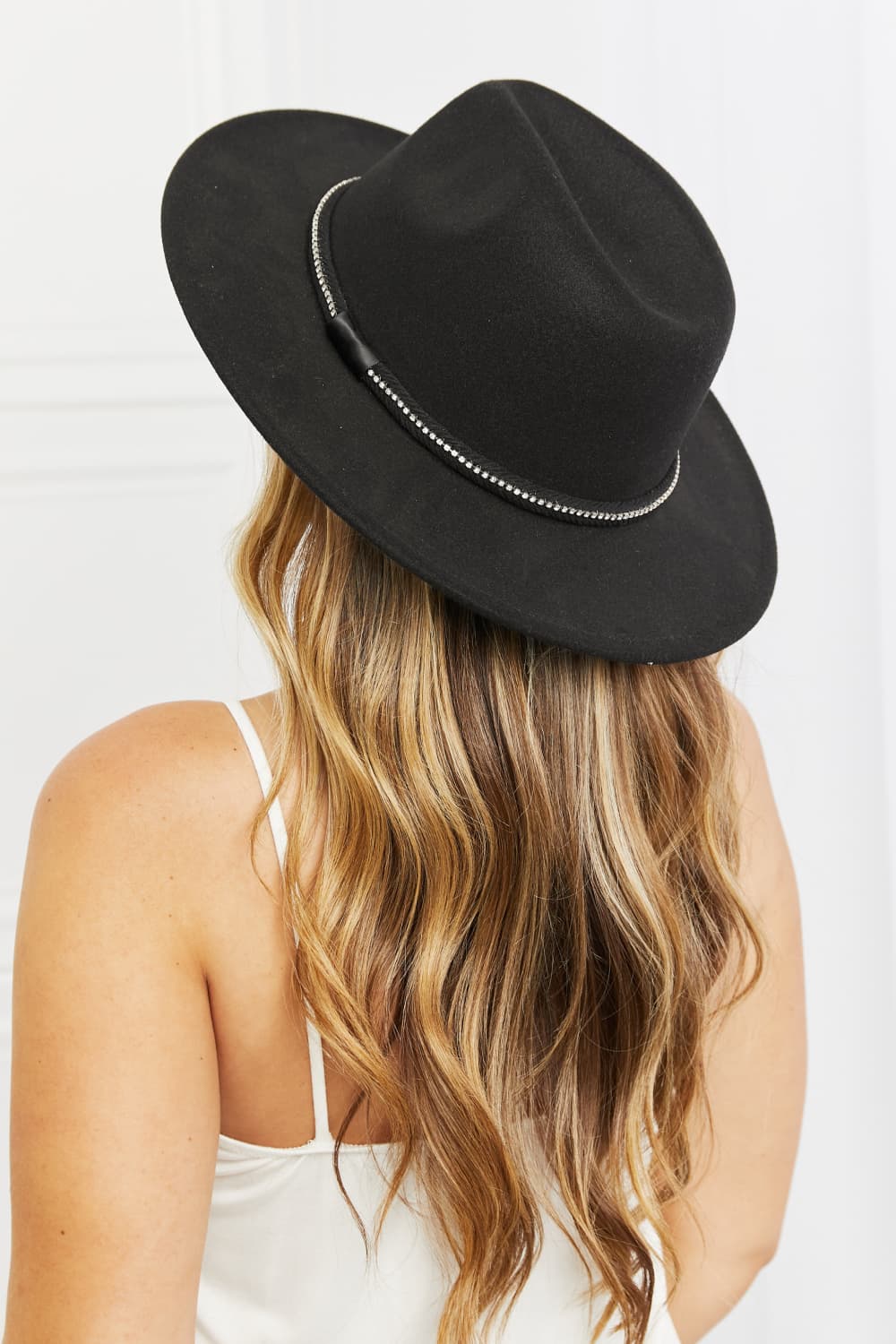 Women's Fedora Hat Wide Brim Polyester Black — product view 1