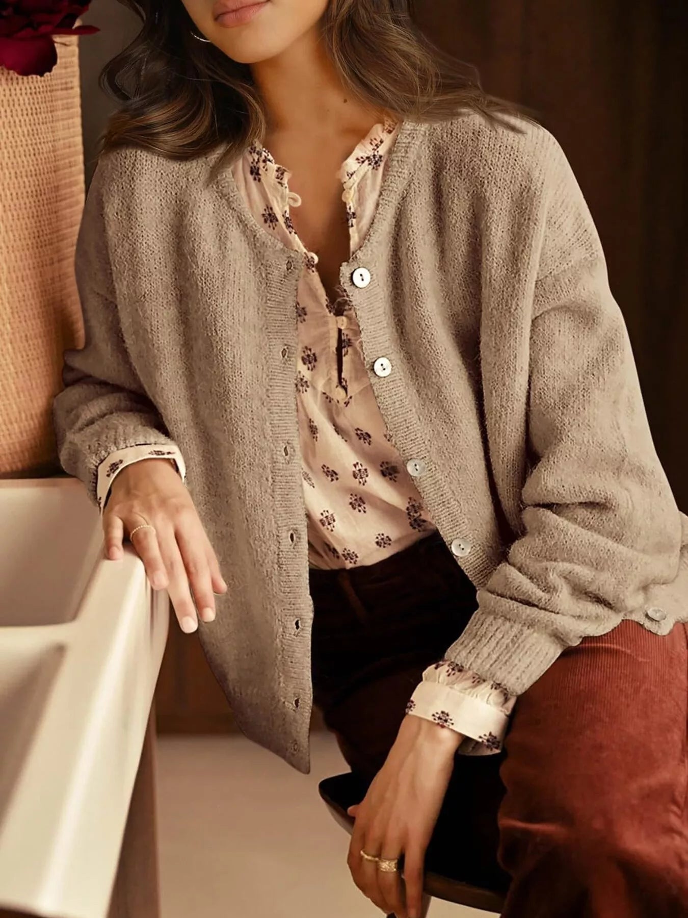 Trendsi Button-Down Dropped Shoulder Cardigan -