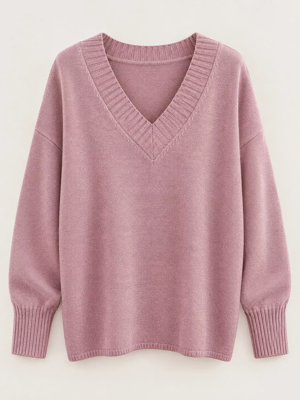 V-neck sweater, pink flat lay