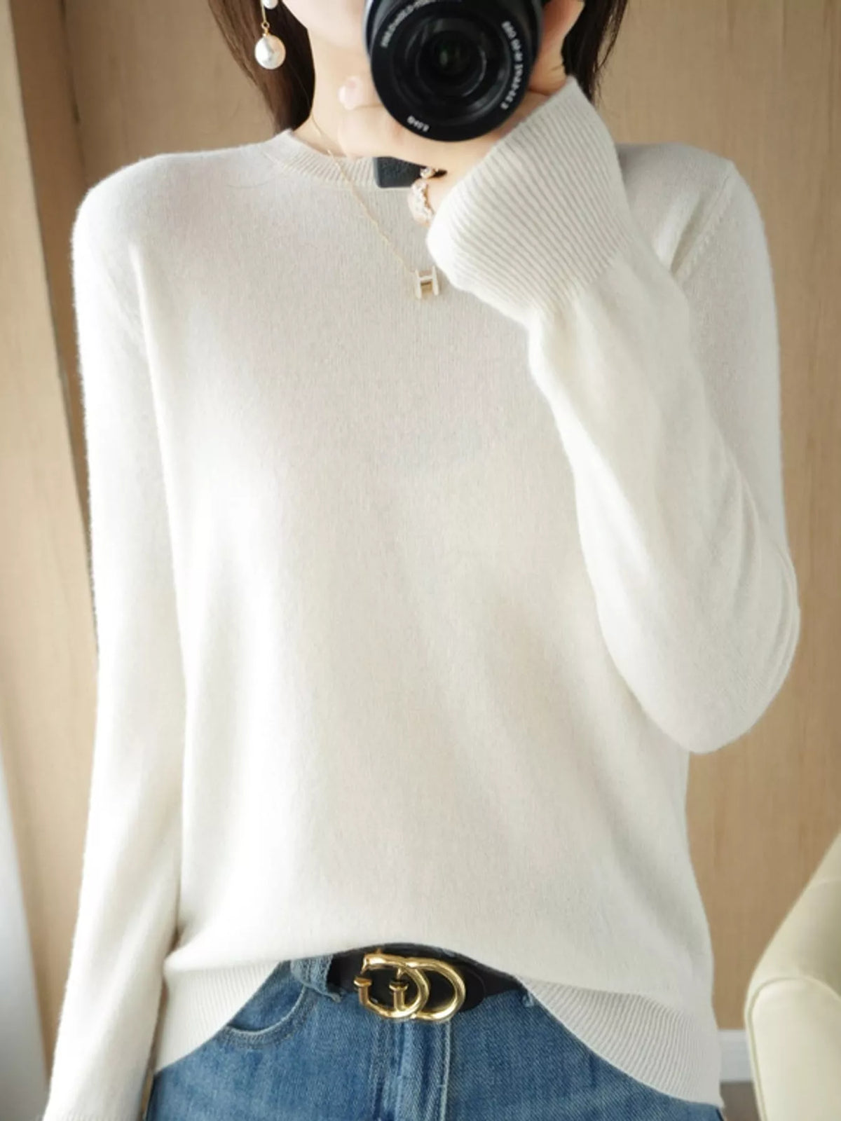Crew Neck Long Sleeve Sweater — front view