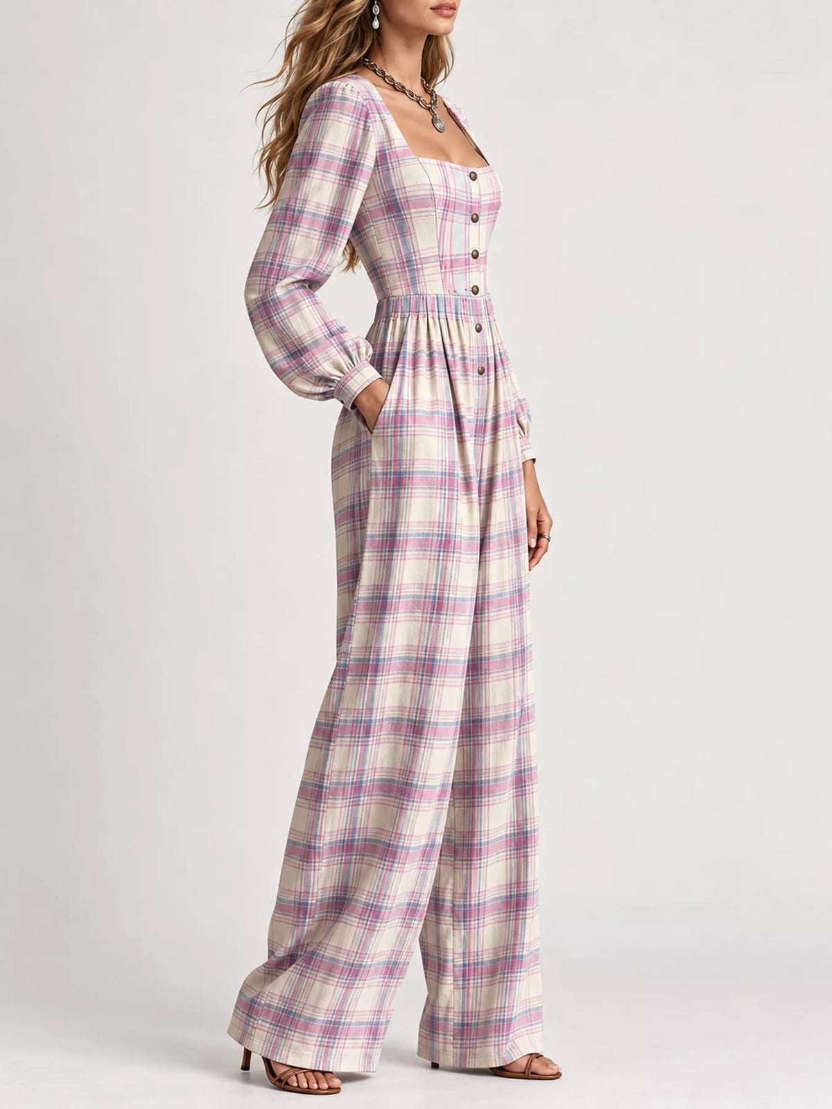Plaid jumpsuit, purple side