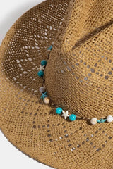 Trendsi Fame Turquoise and Shell Star Beads Strap Western Straw Hat -