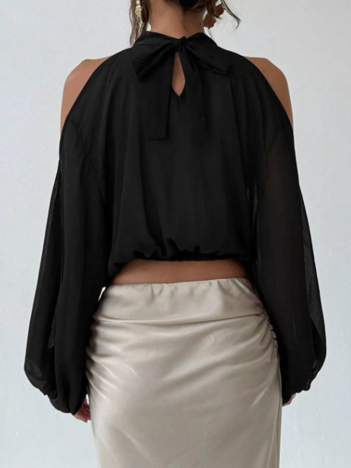 Cold-shoulder blouse, black back