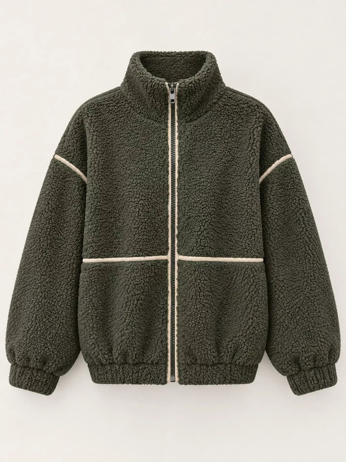 Stand Collar Sherpa Fleece Zip-Up Jacket — garment front