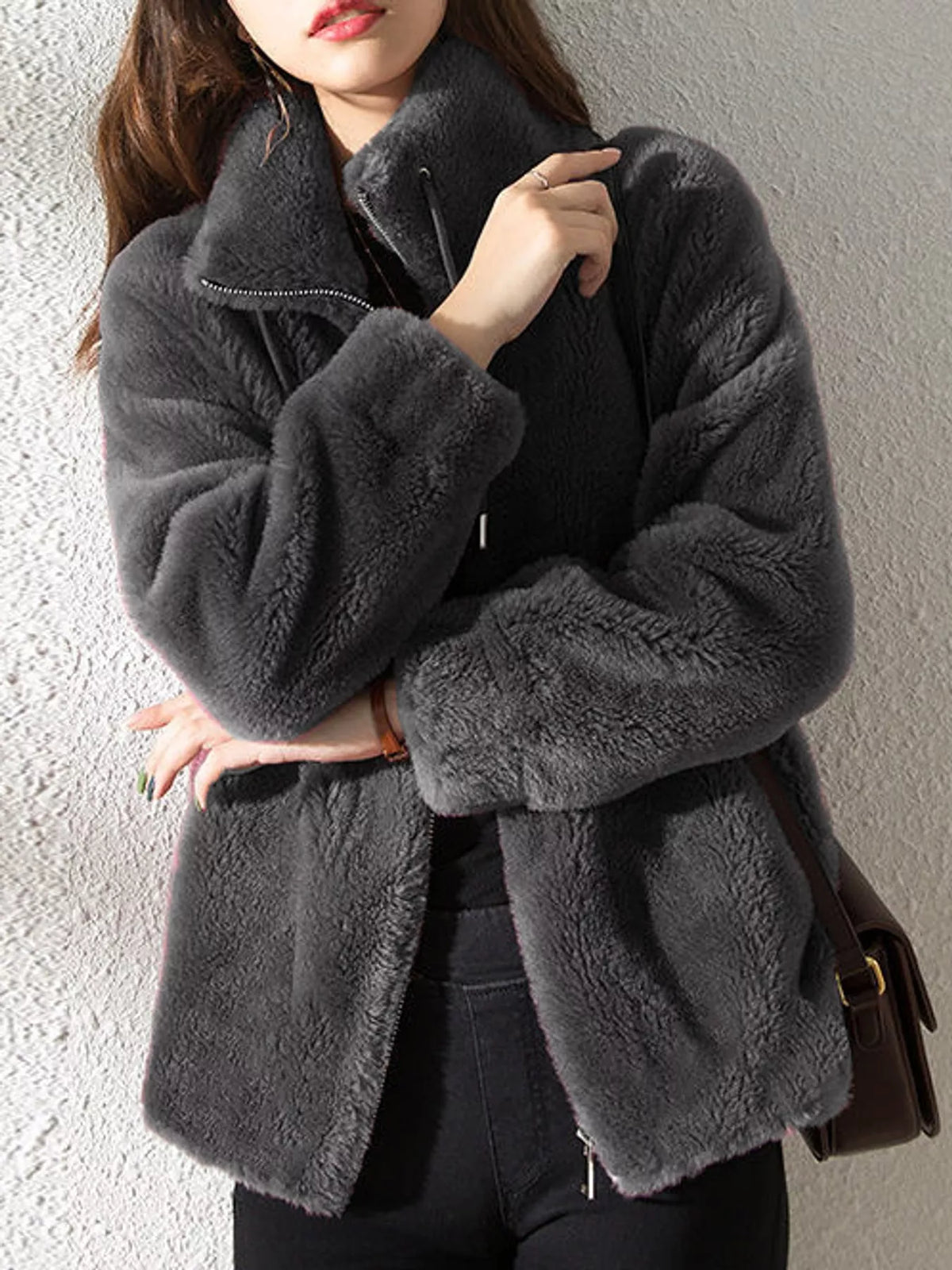 Faux-fur jacket, gray front
