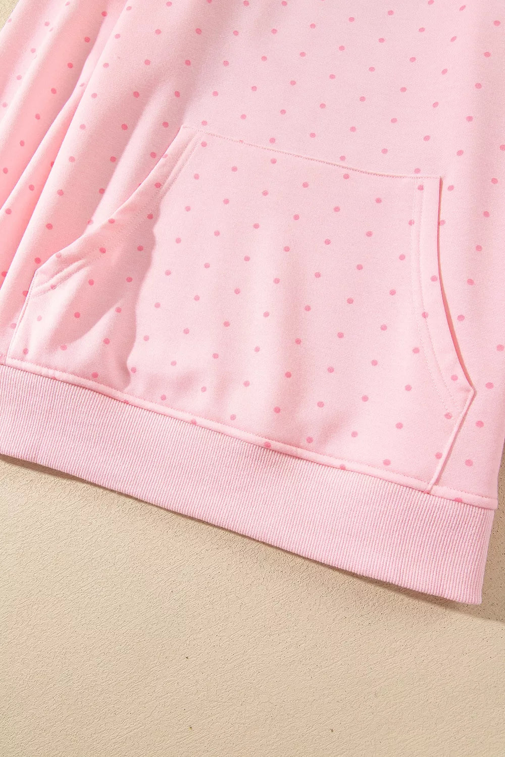Pink polka dot oversized hoodie and shorts set — design and construction details
