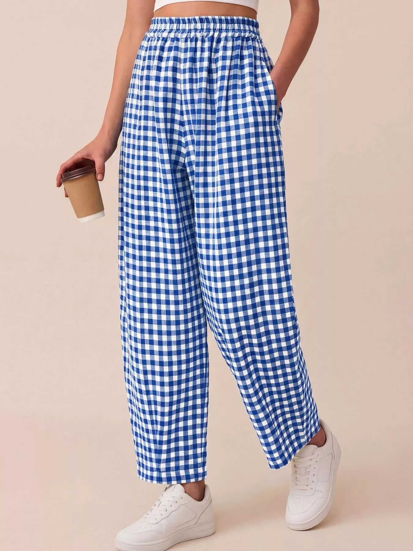 Trendsi Gingham Wide-Leg Casual Pants -