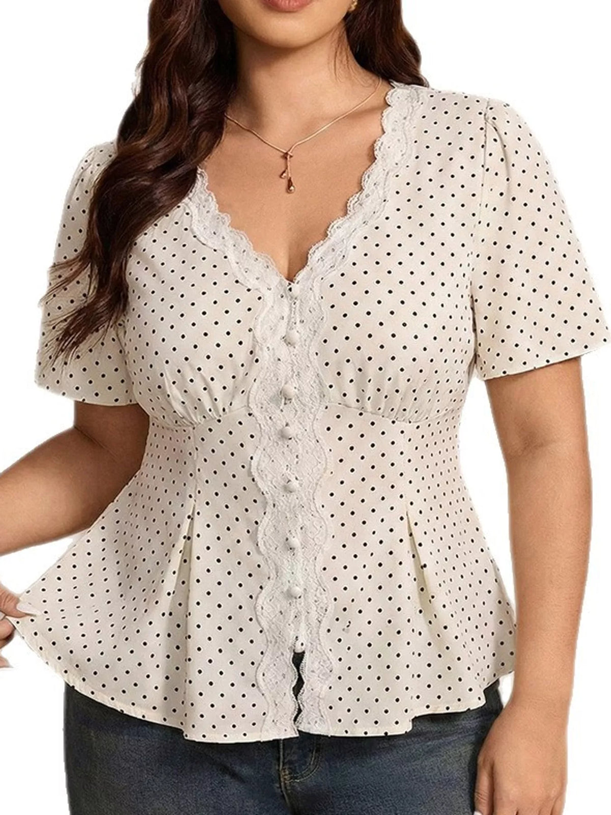Polka-dot lace blouse, cream front
