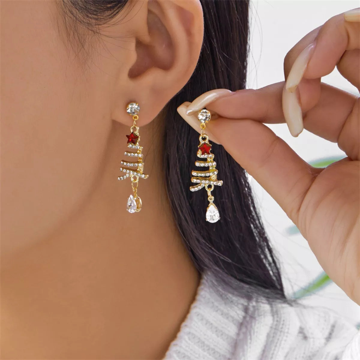 Trendsi 18K Gold-Plated Christmas Tree Earrings -