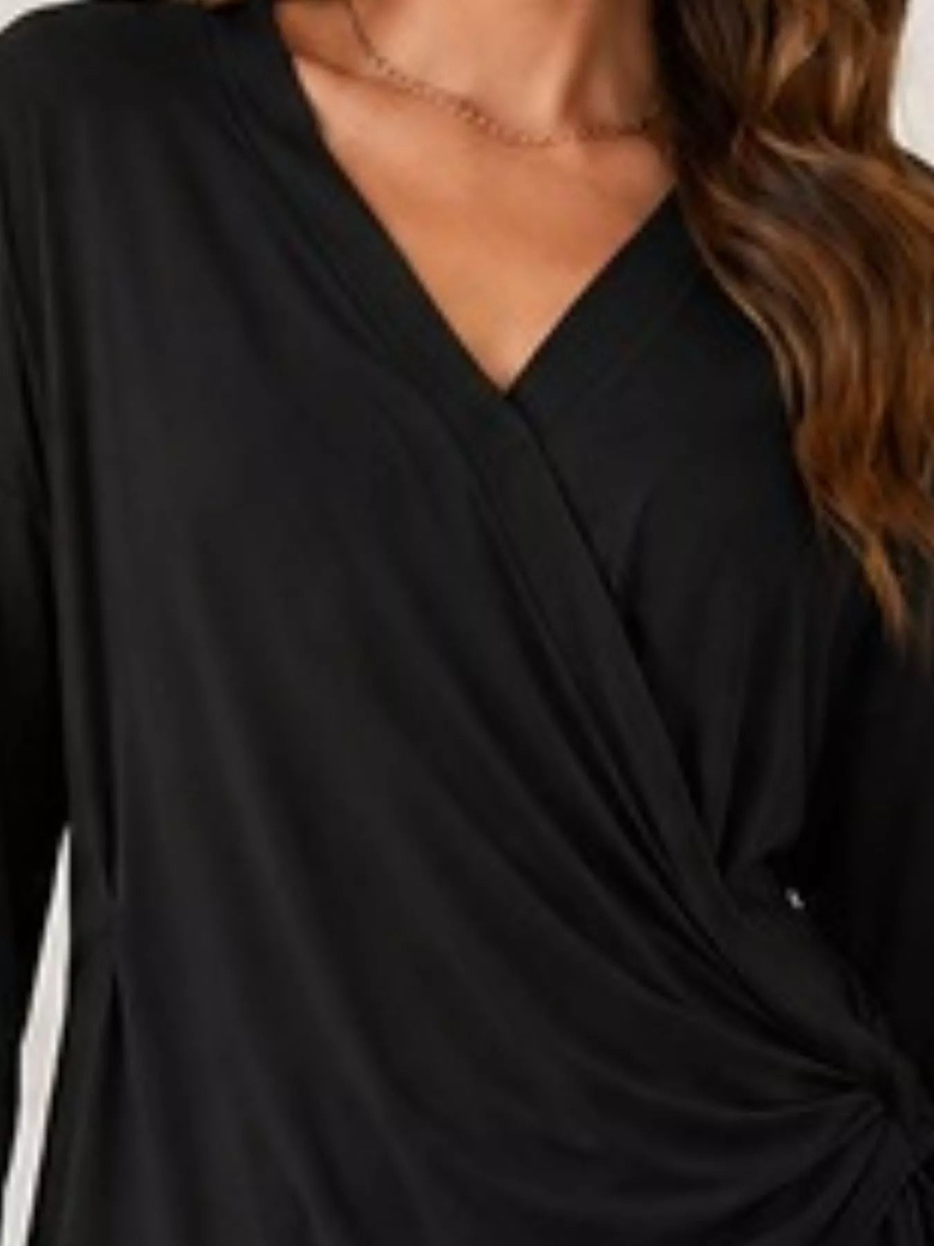 Trendsi Long Sleeve Wrap T-Shirt with Side Knot Detail -