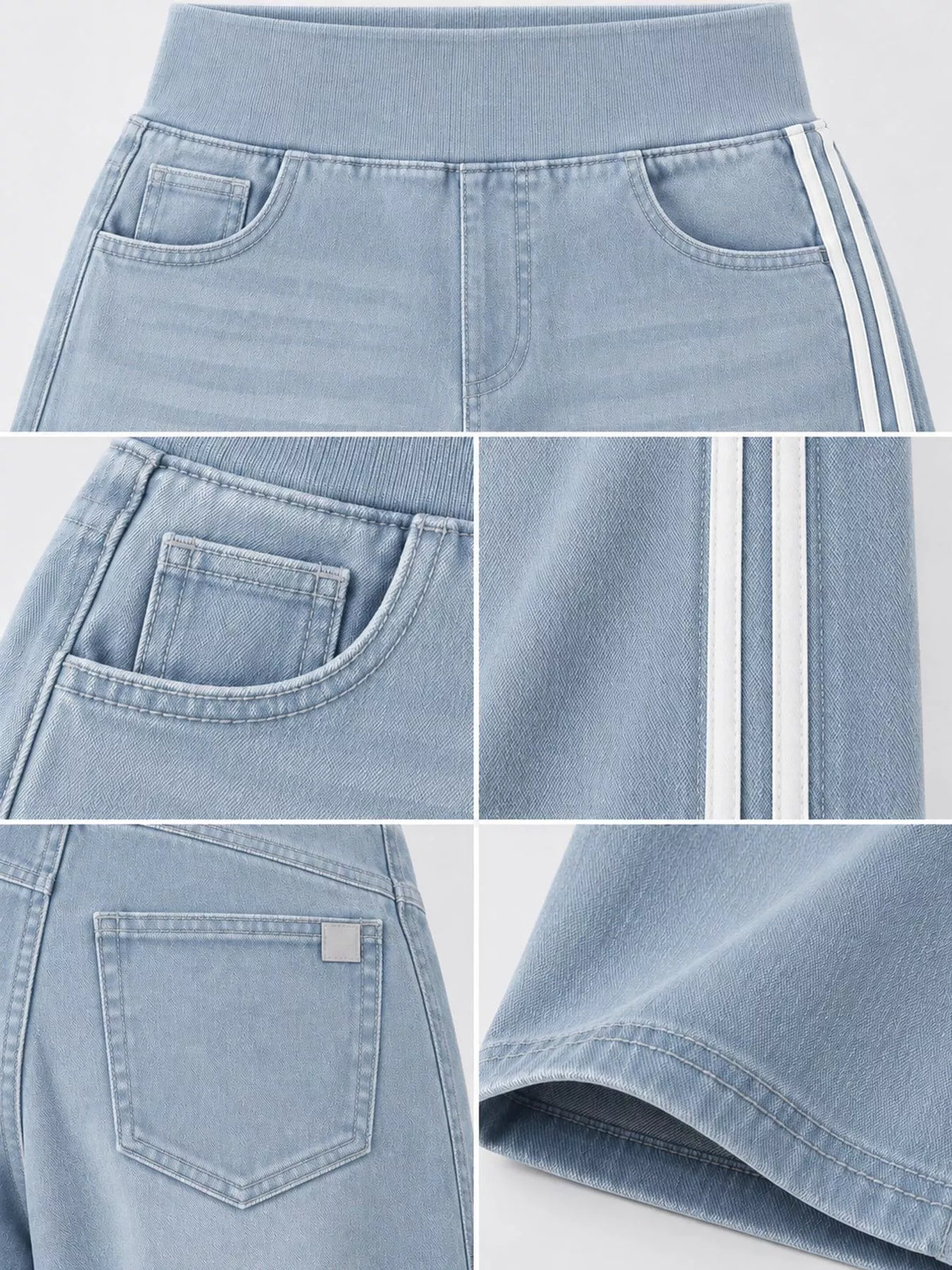 Wide-Leg Side-Stripe Jeans, detail view in light blue