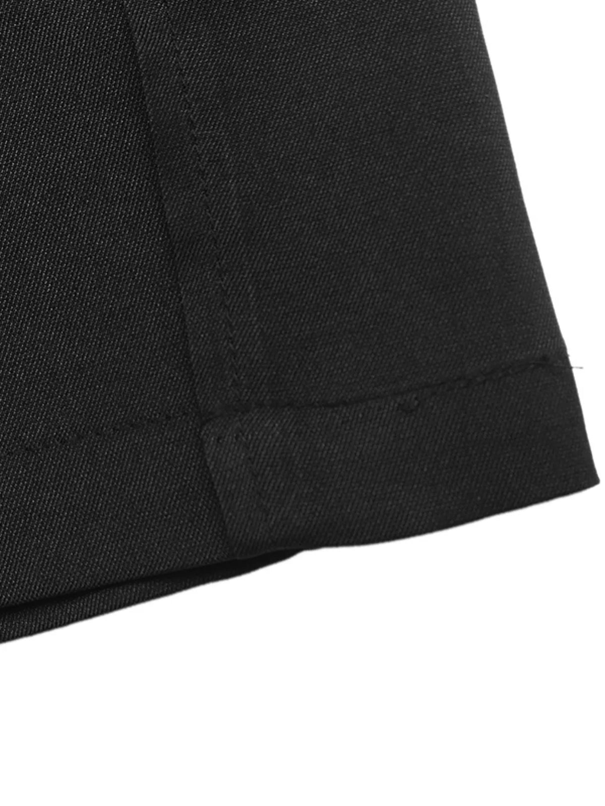 Black wide-leg pants with overlap front, hem detail