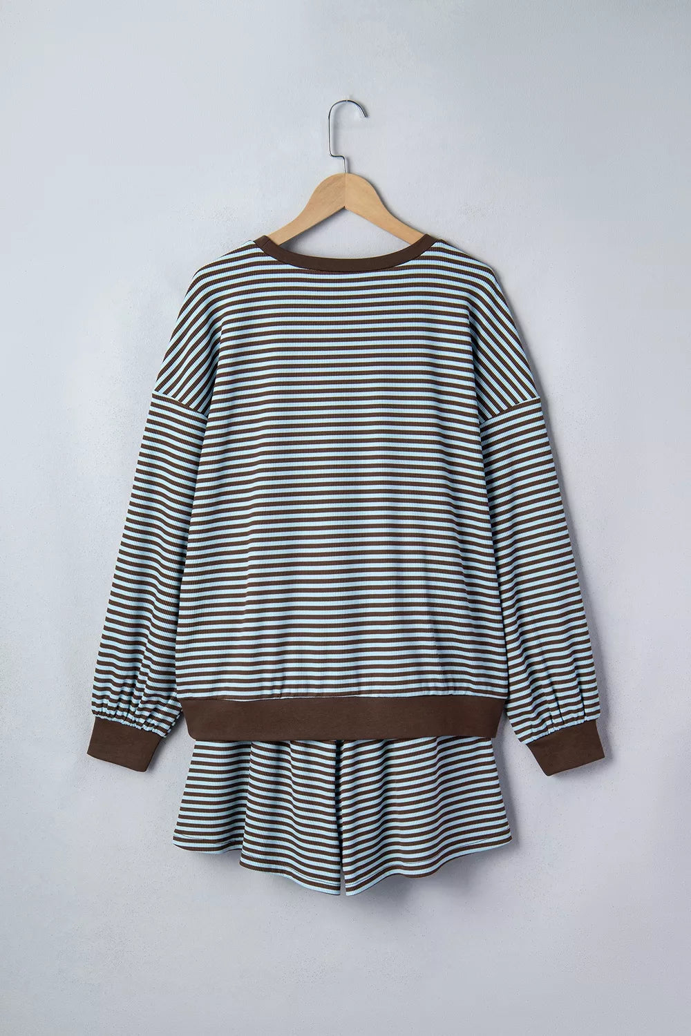 Trendsi Stripe Oversized Long Sleeve Top Drawstring Loose Shorts 2pcs Set -