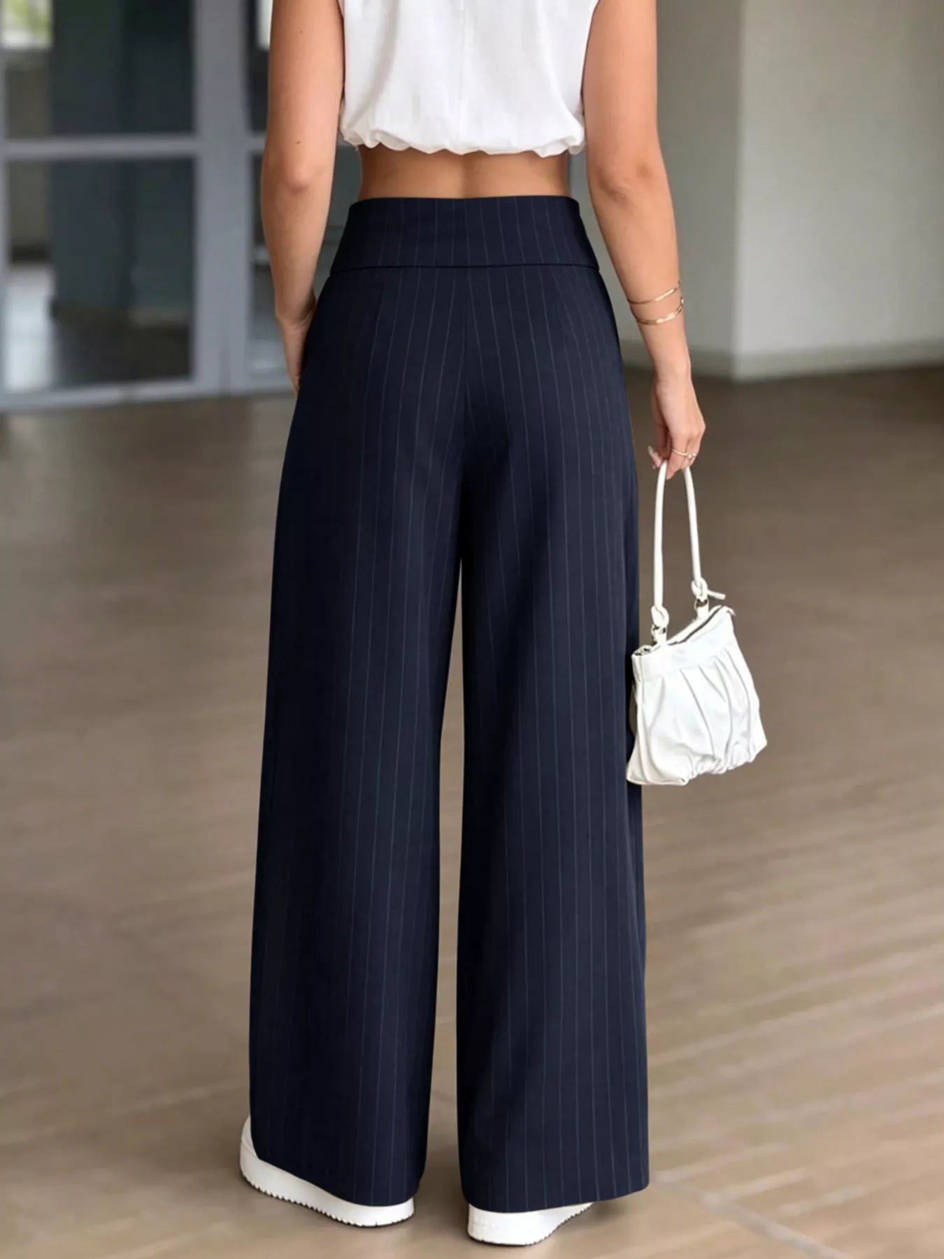 Trendsi High-Waisted Wide-Leg Pinstripe Pants -