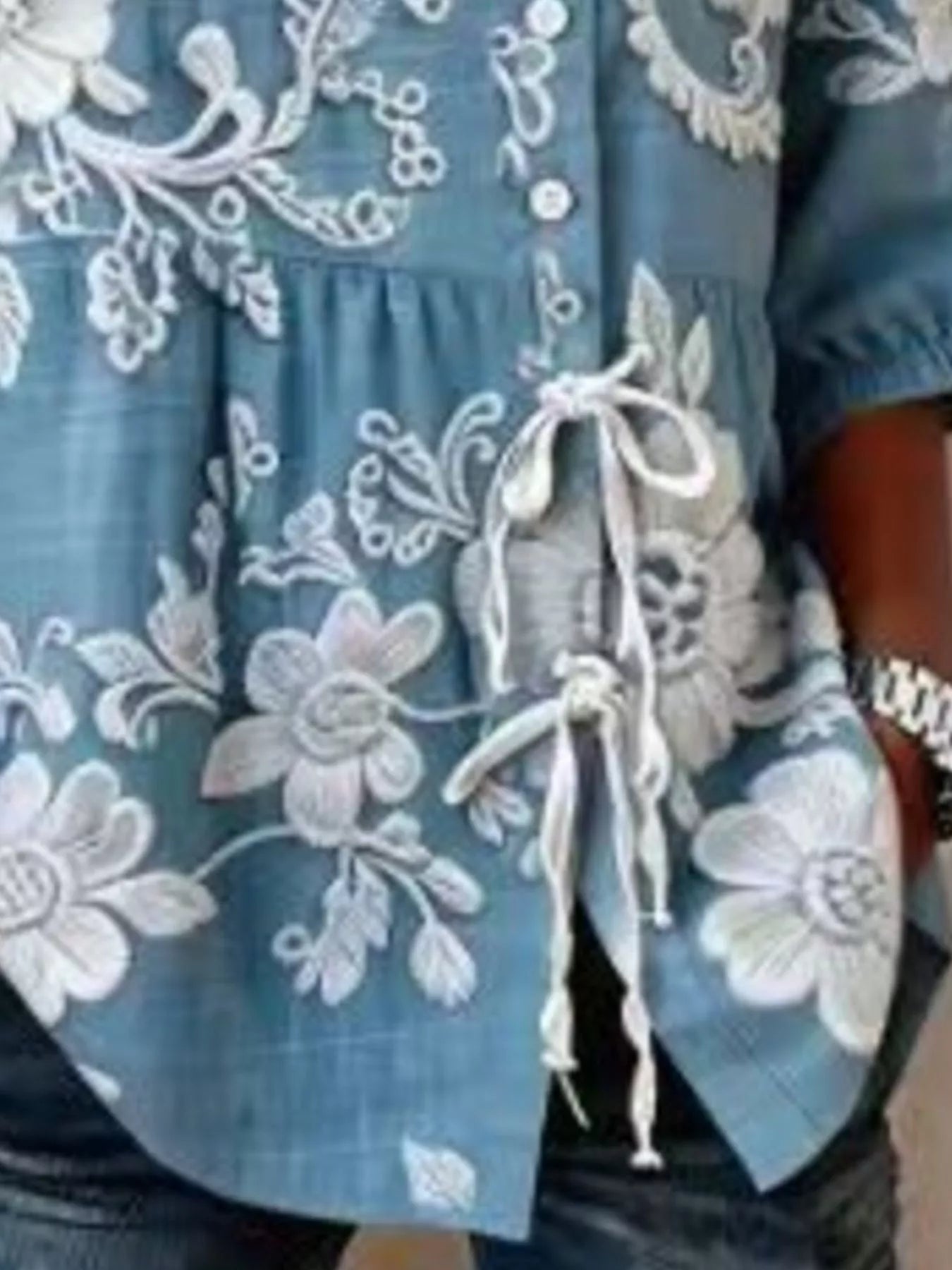 Trendsi Full Size Embroidered Floral Tie Front Shirt Plus Size -