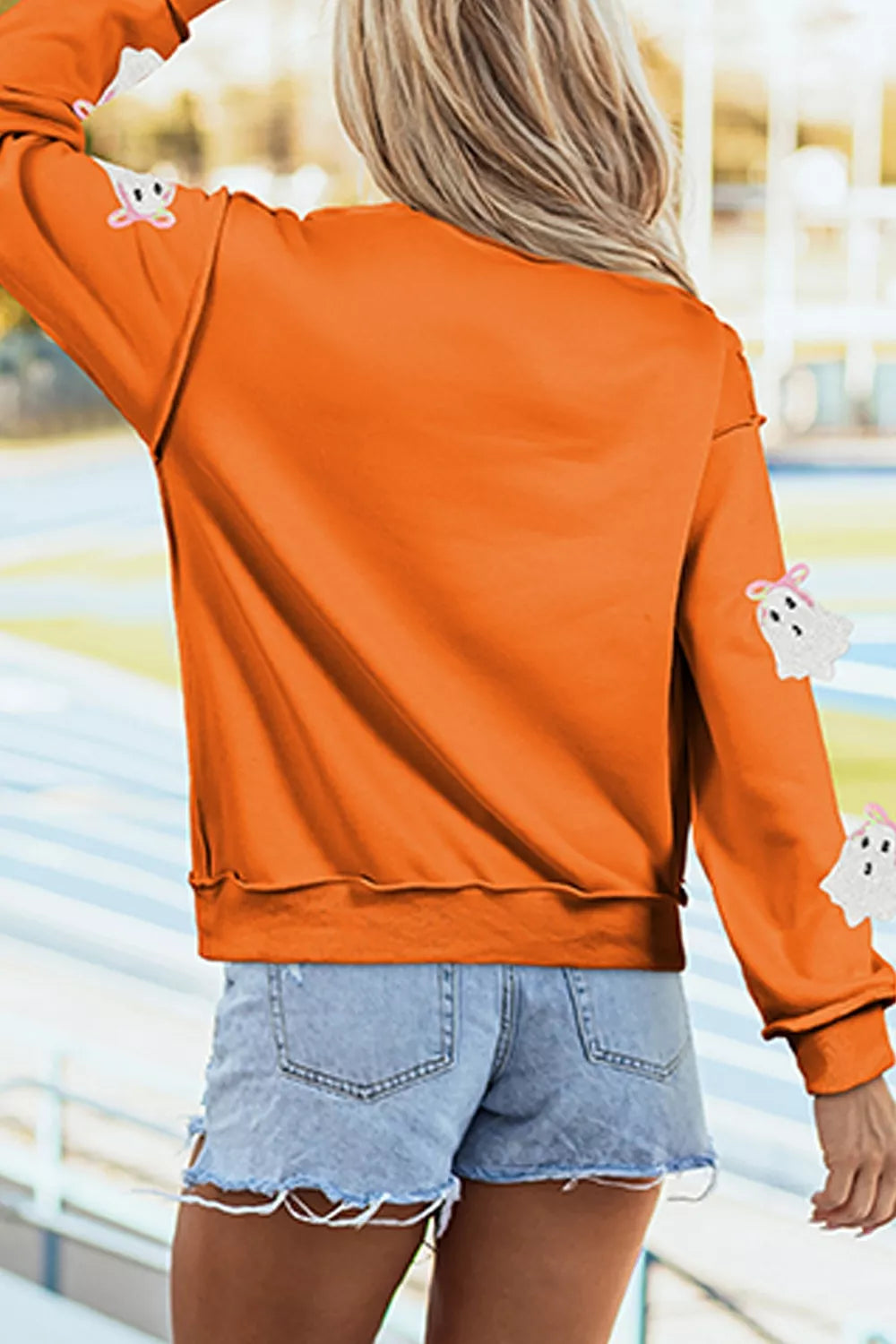 Trendsi Sequin Ghost Exposed Seam Mock Neck Sweatshirt -