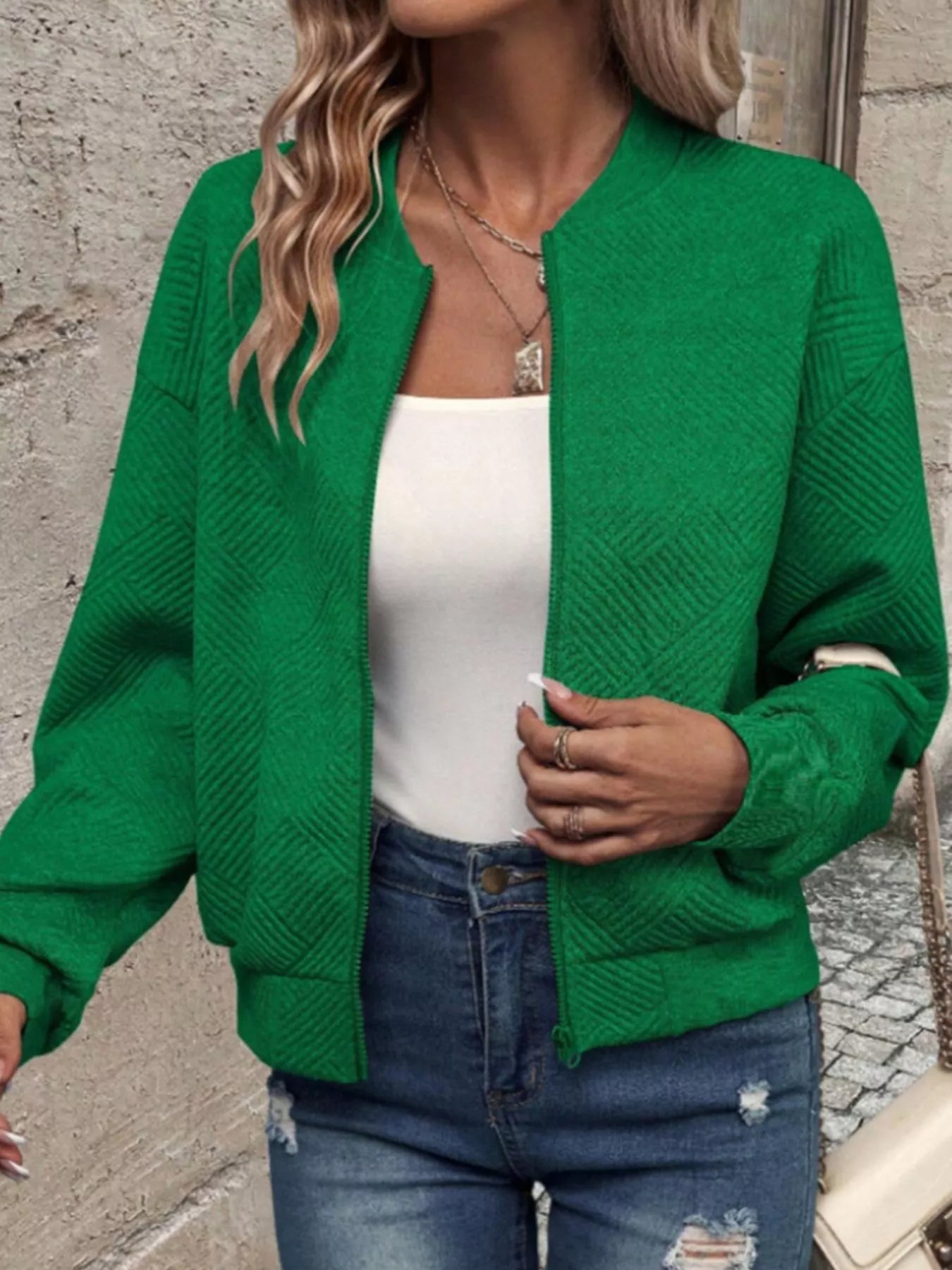 Trendsi Textured Knit Zip-Up Jacket -