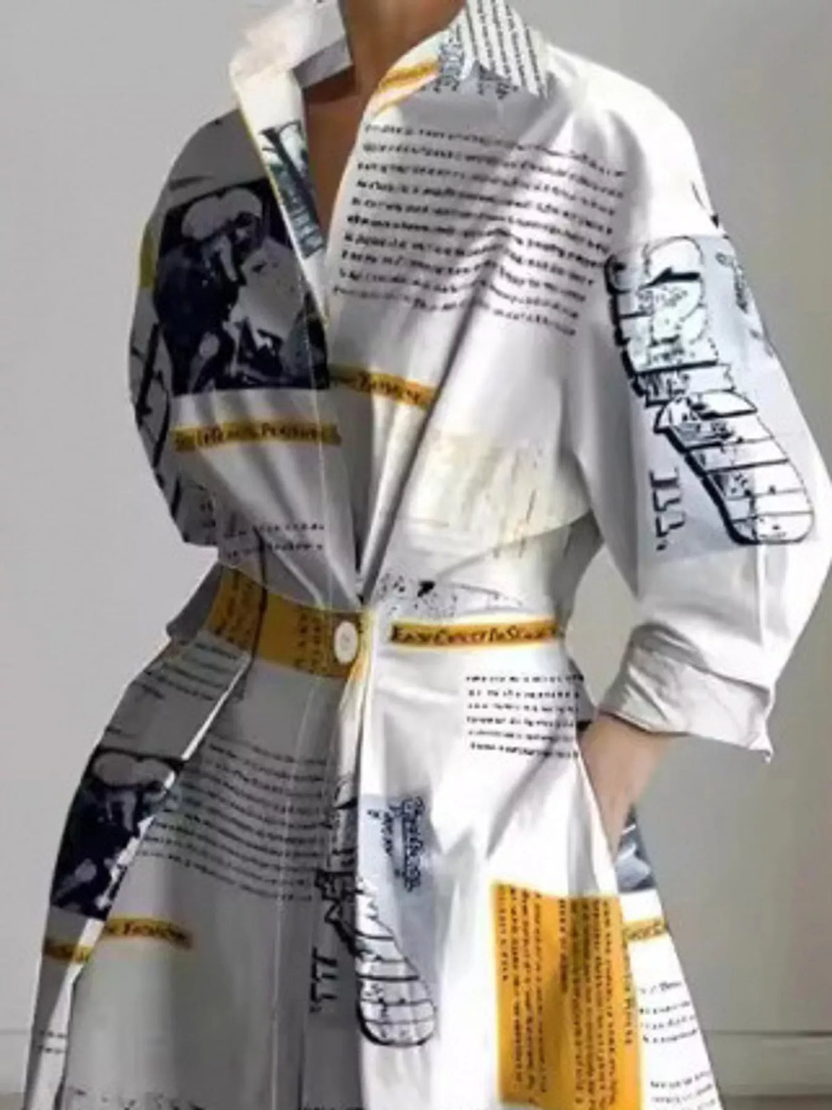 Collared Three-Quarter Sleeve Midi Shirt Dress — construction details