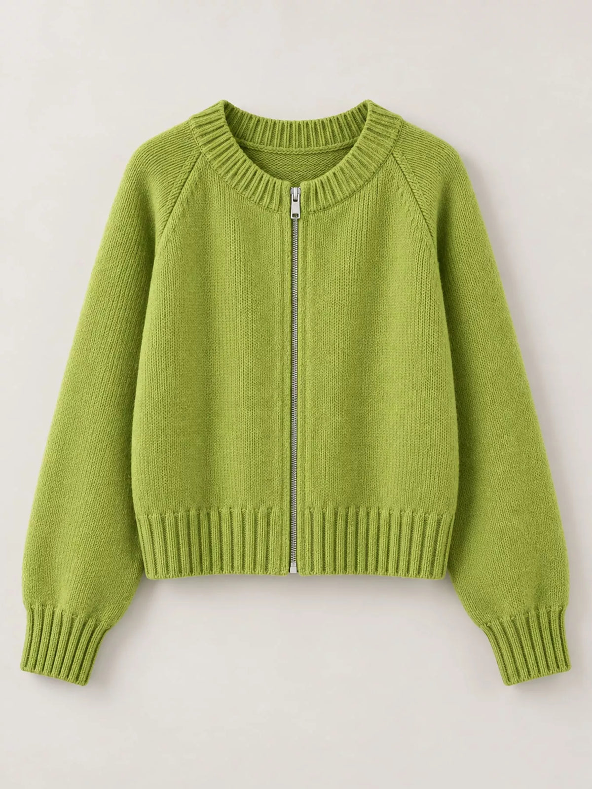 Ribbed-hem cardigan, green flat front