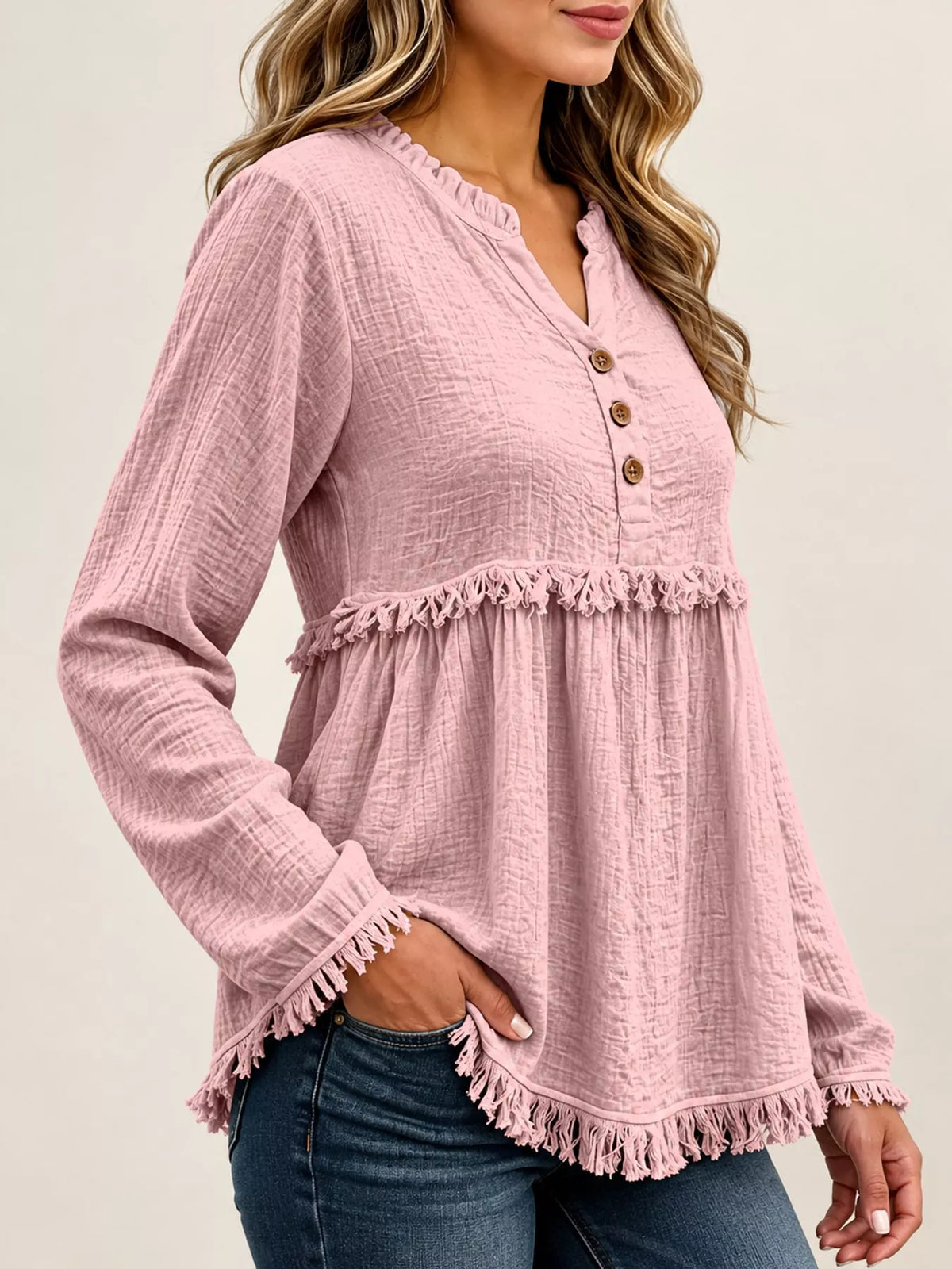 Frayed-hem blouse, pink side