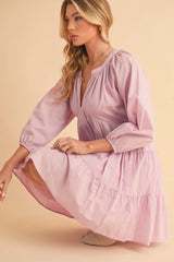 Trendsi Aemi + Co Notched Balloon Sleeve Tiered Mini Dress -