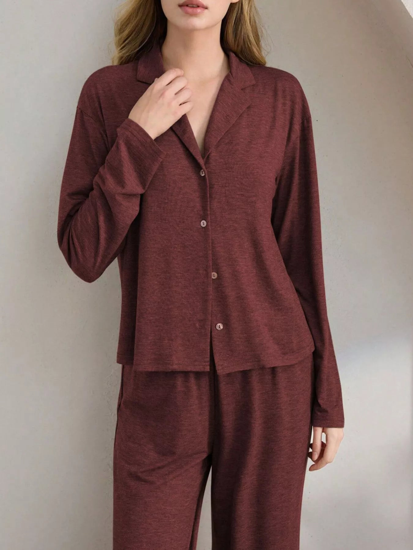Trendsi Button-Down Top and Wide-Leg Pants Lounge Set -