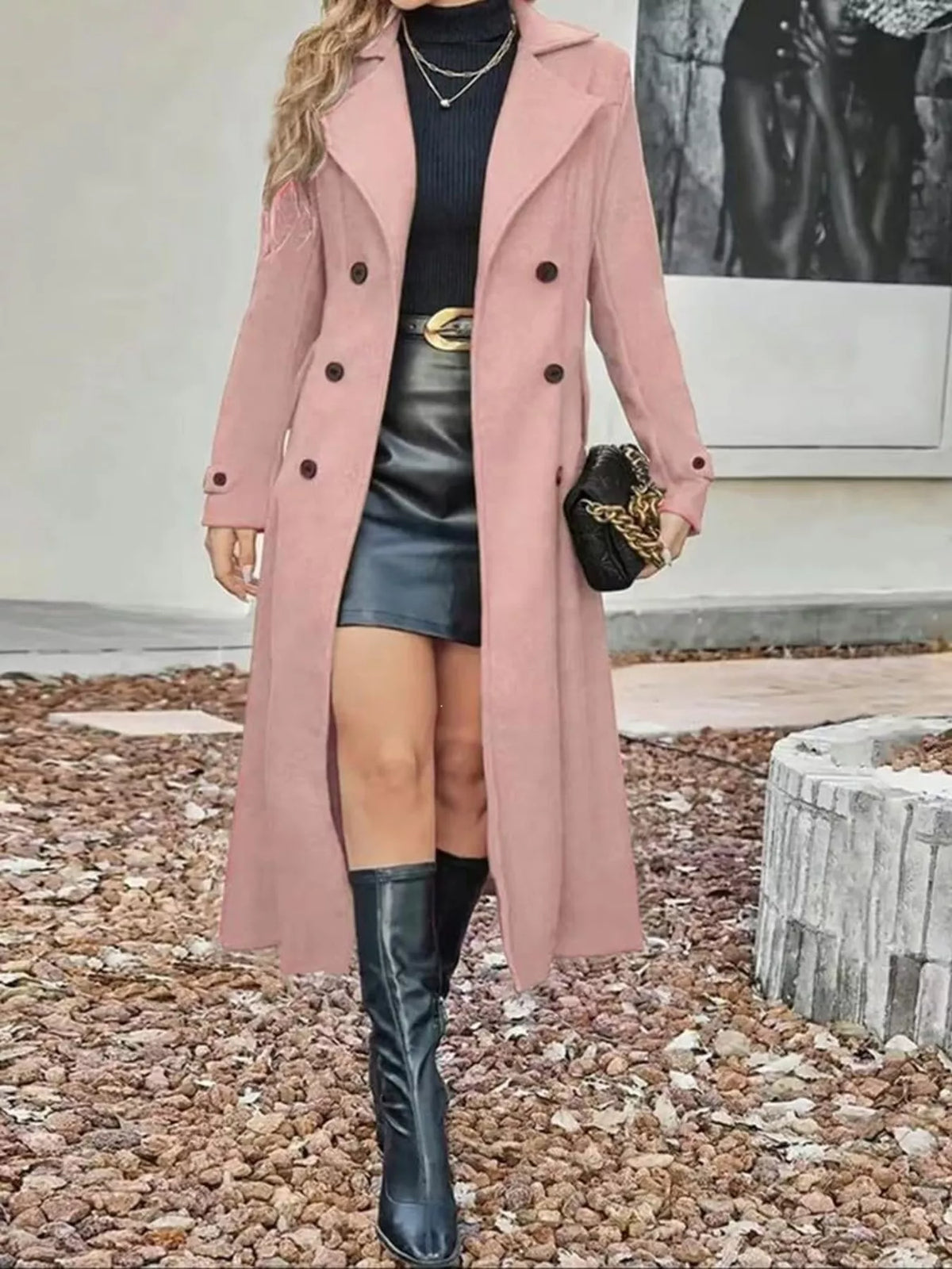 Trendsi Full Size Double-Breasted Longline Trench Coat Plus Size -