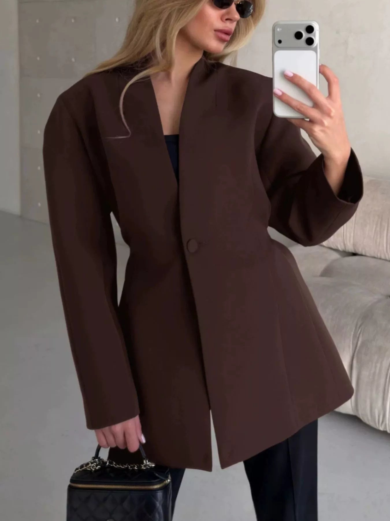 Trendsi One Button Long Sleeve Blazer -