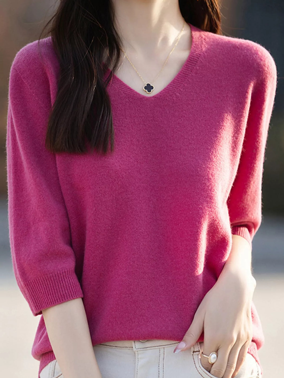 Raspberry red short-sleeve sweater