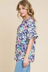Trendsi BOMBOM Floral Round Neck Short Sleeve T-Shirt -