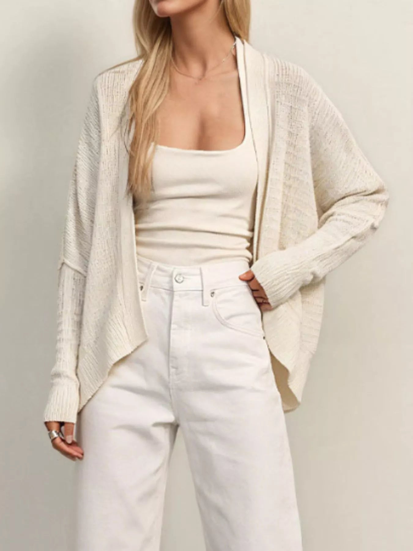 Trendsi Open-Front Long Sleeve Knit Cardigan -