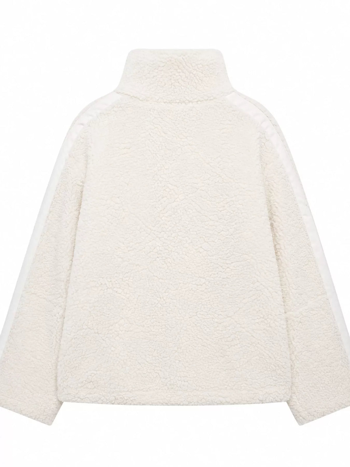 Cream sherpa zip-up jacket, back view