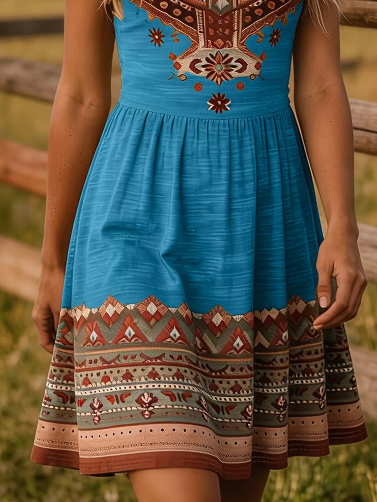 Trendsi Tribal Print Sleeveless A-Line Summer Dress -