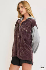 Trendsi Umgee Contrast Hooded Chenille Jacket -