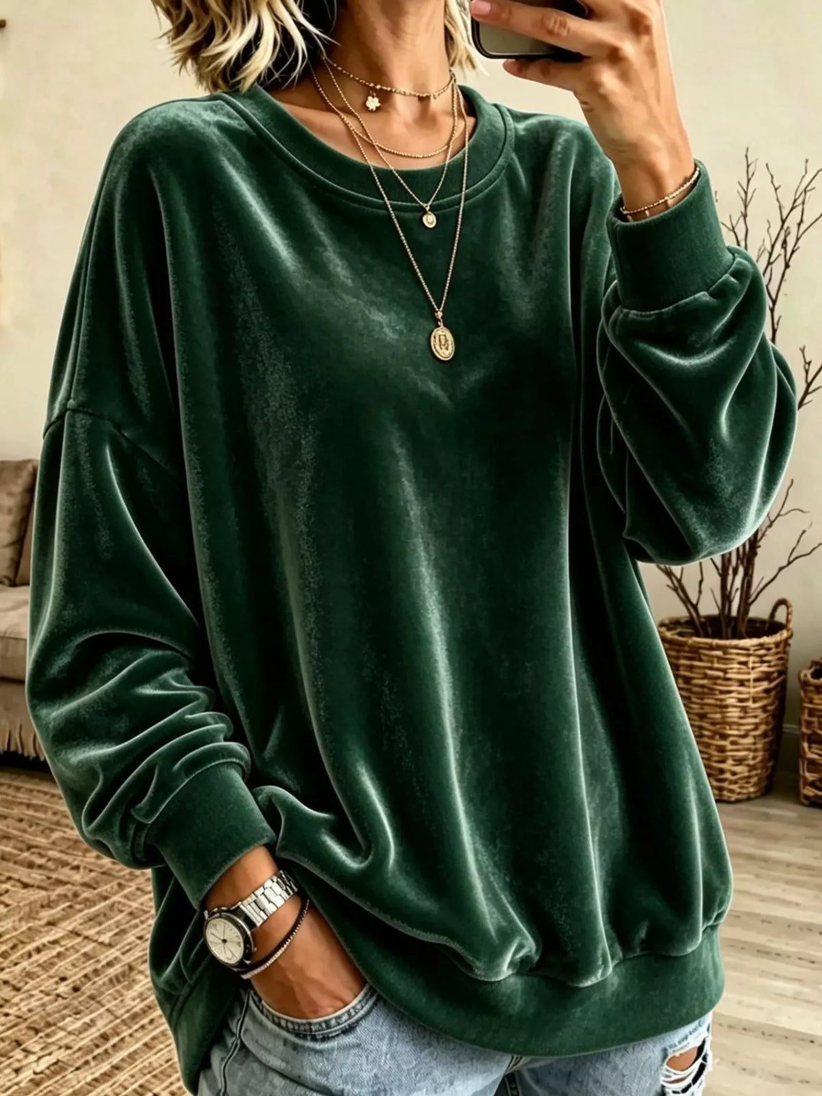 Crew-neck sweatshirt, green front