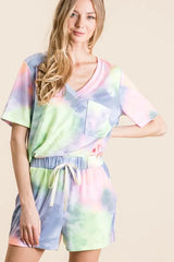 Trendsi BiBi Tie Dye Casual Shorts with Twill Tape Drawstring -