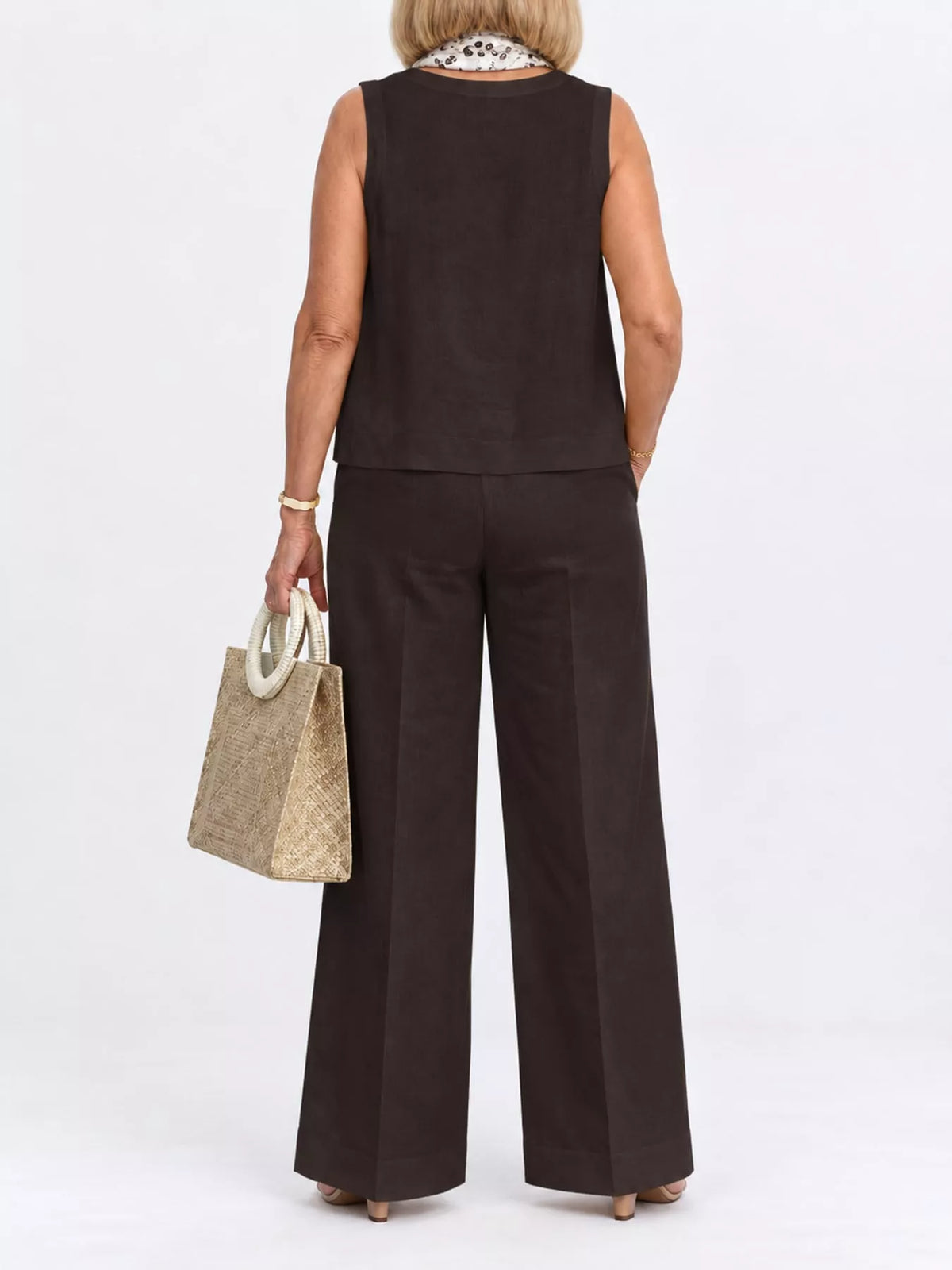 Sleeveless Top and Wide-Leg Pants Set — back view