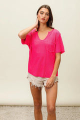 Trendsi BiBi Waved Rib U Neck Top With Front Pocket -