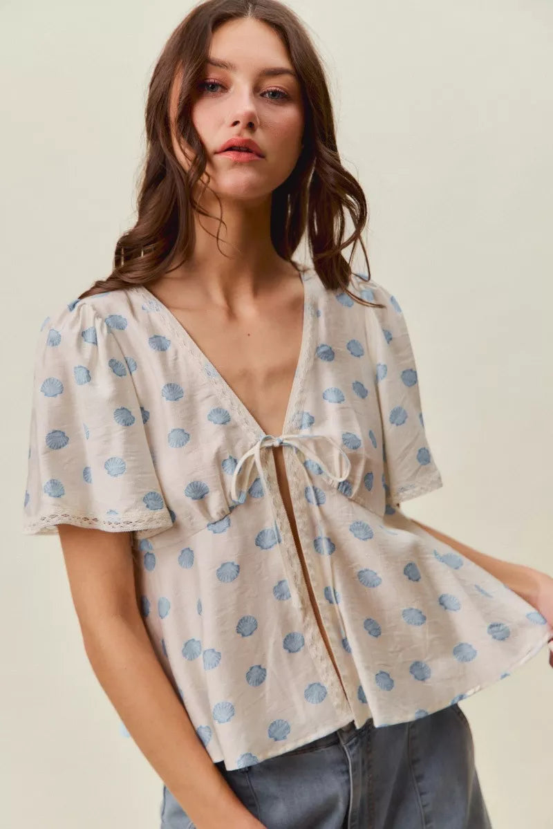 Women's Boho Print Tie-Front Blouse With Flutter Sleeves — product view 5