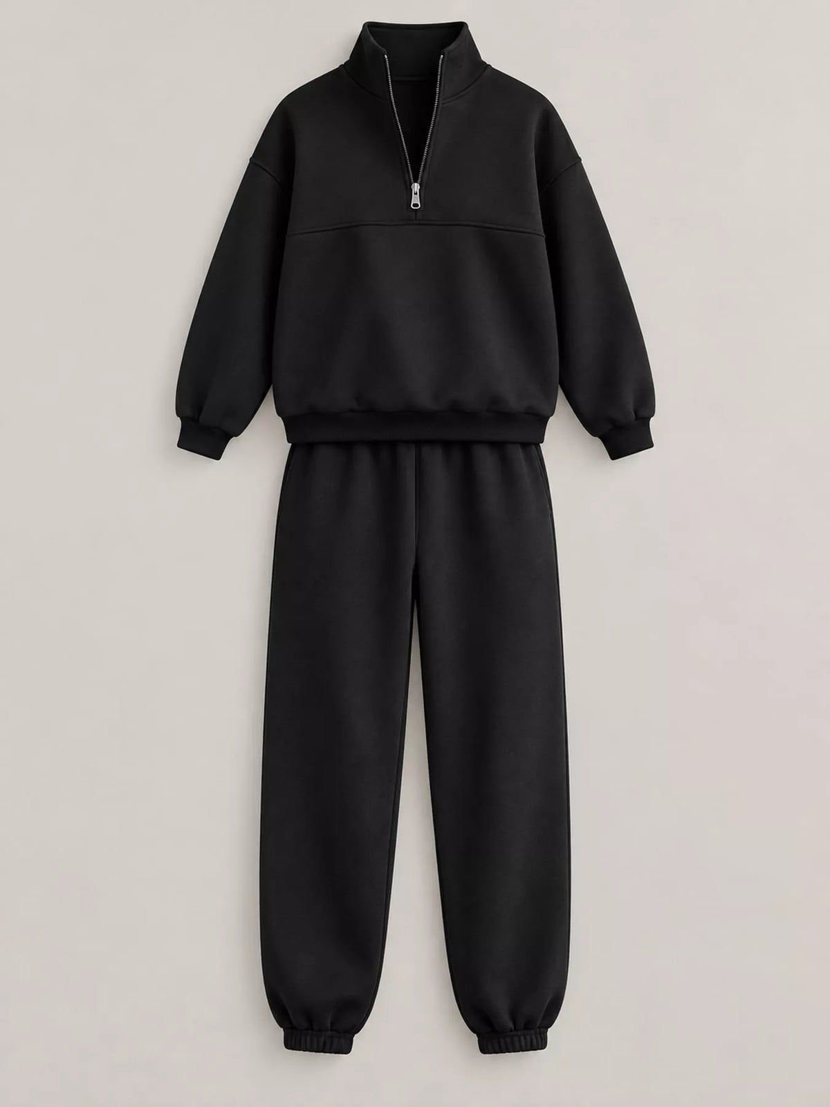 Half-zip top and pants set, black flat set