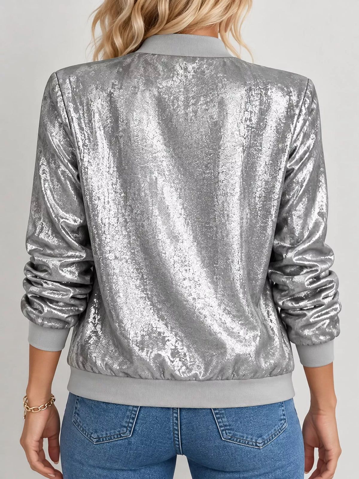 Zip-up bomber jacket, silver back