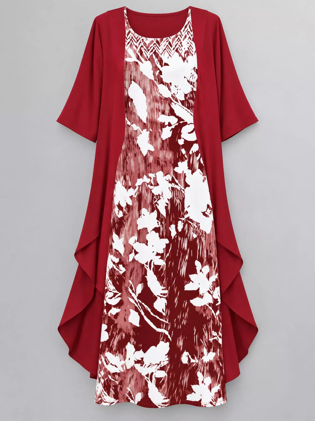 Floral dress and cardigan set, burgundy flat set