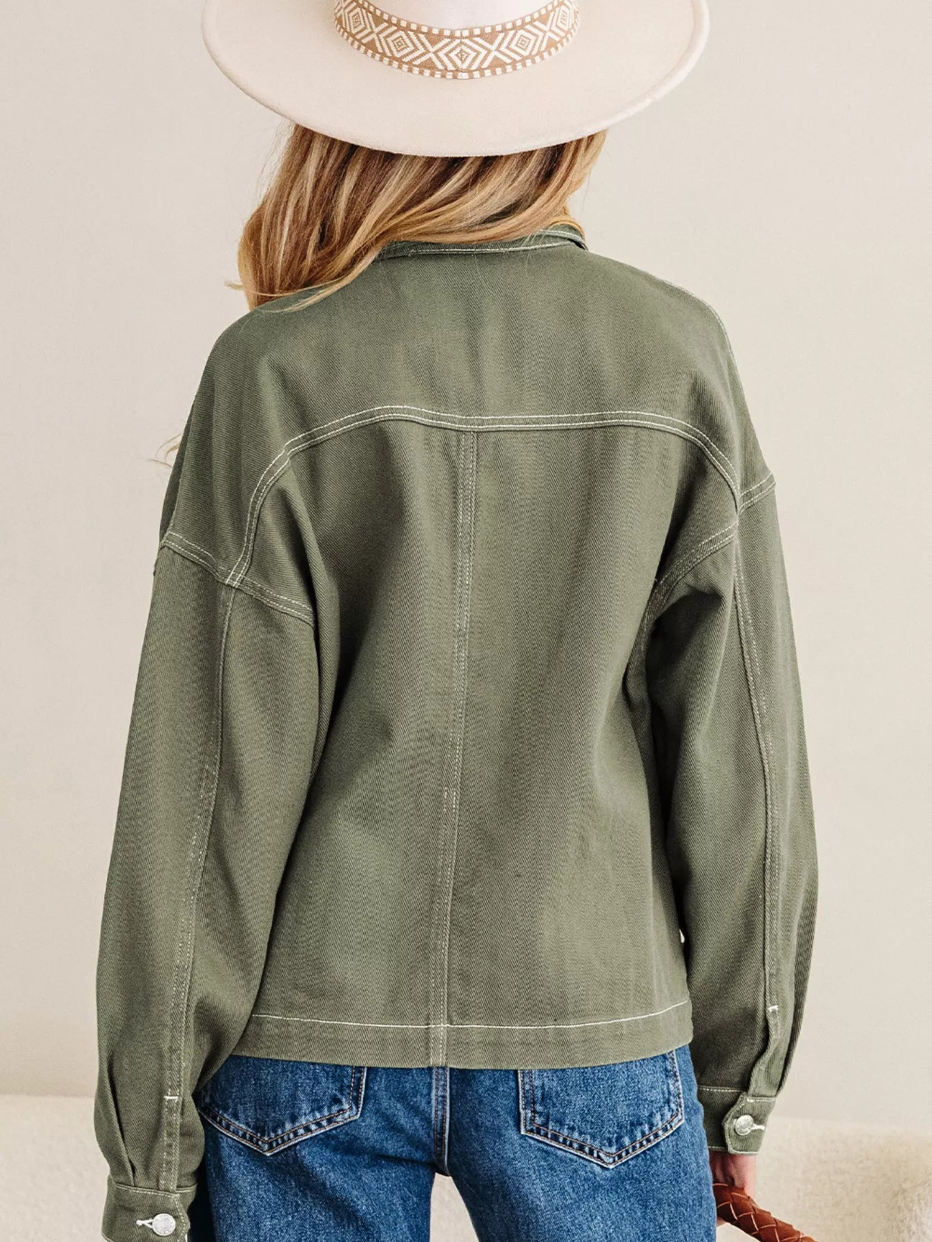 Trendsi Patched Pocket Collared Button Front Boyfriend Denim Jacket -