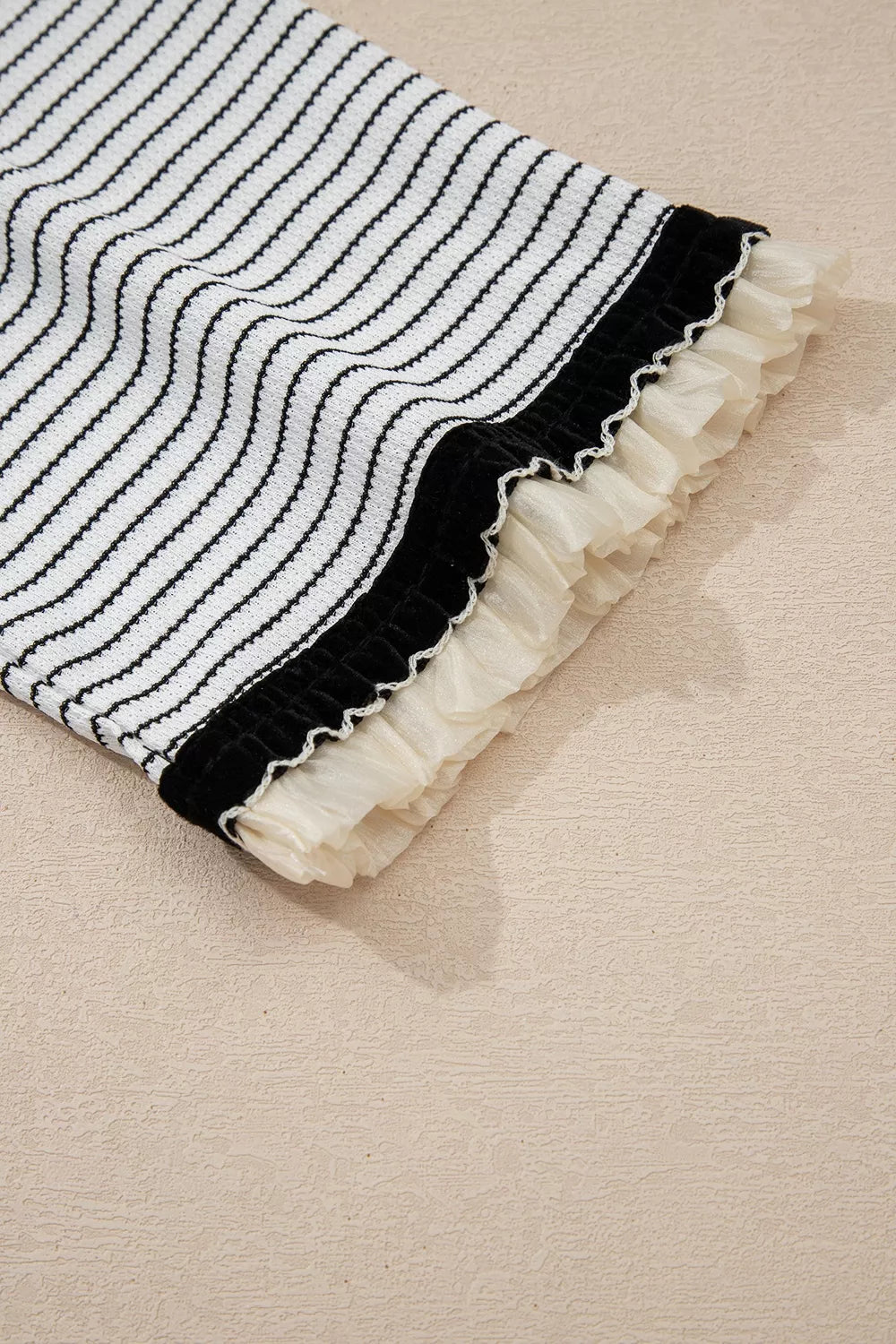Trendsi Stripe Contrasted Ruffle Trim Loose Long Sleeve Top -