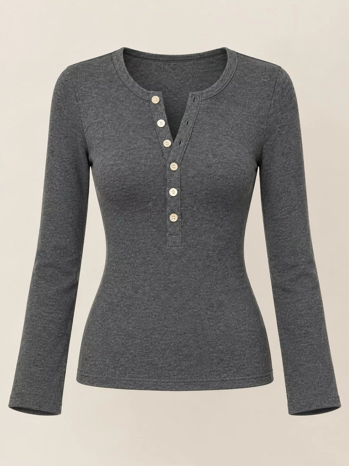 Gray button detail long sleeve t-shirt
