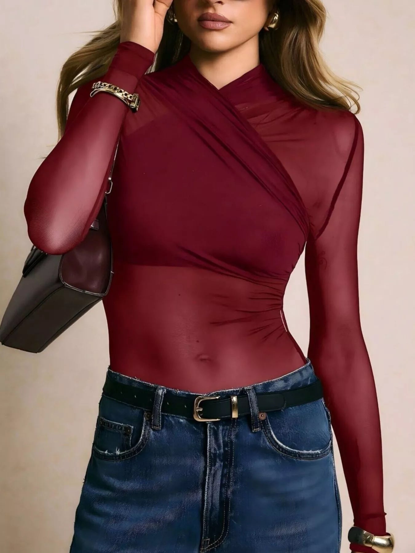 Trendsi Mesh Long Sleeve Bodysuit -