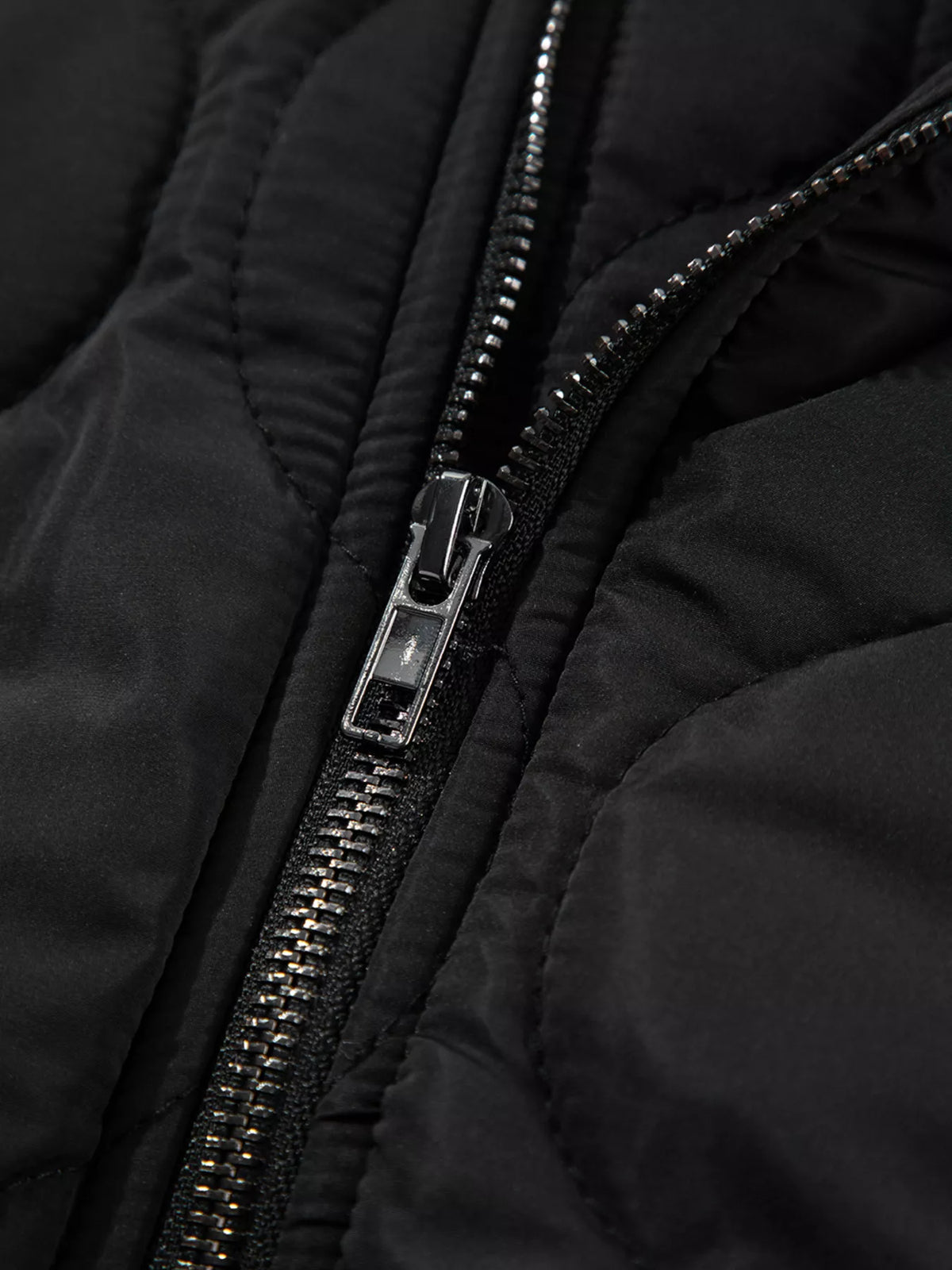 Hooded puffer vest, black zipper detail