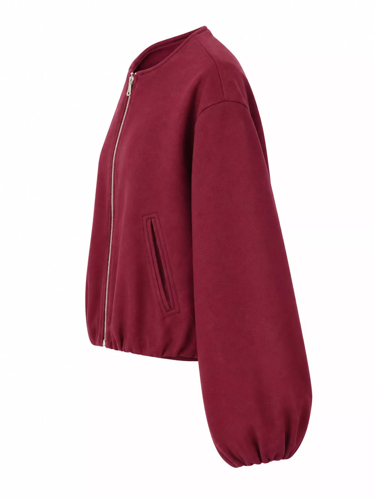 Burgundy fleece zip-up cropped jacket