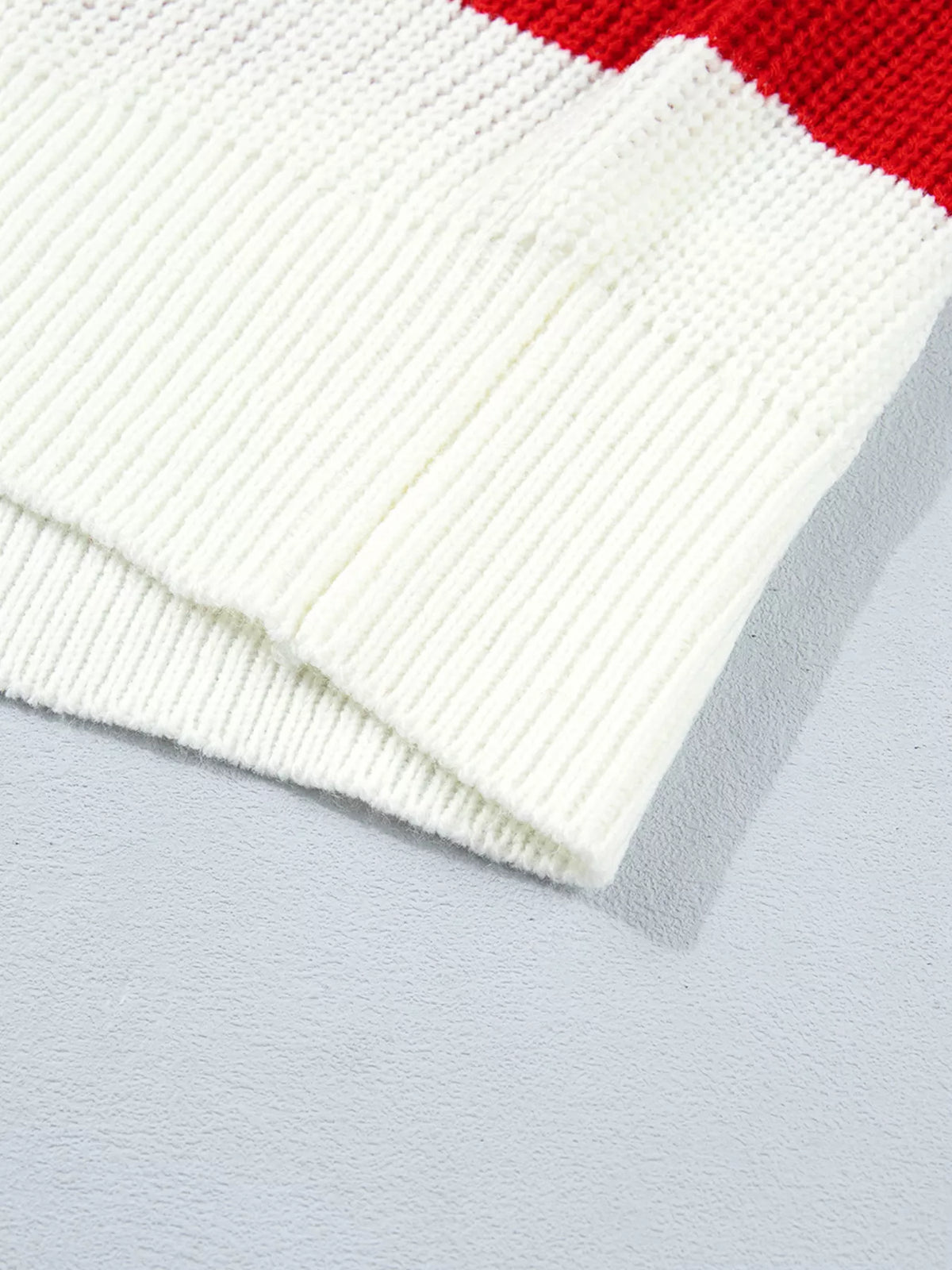 MERRY Striped Christmas Sweater in scarlet, construction detail